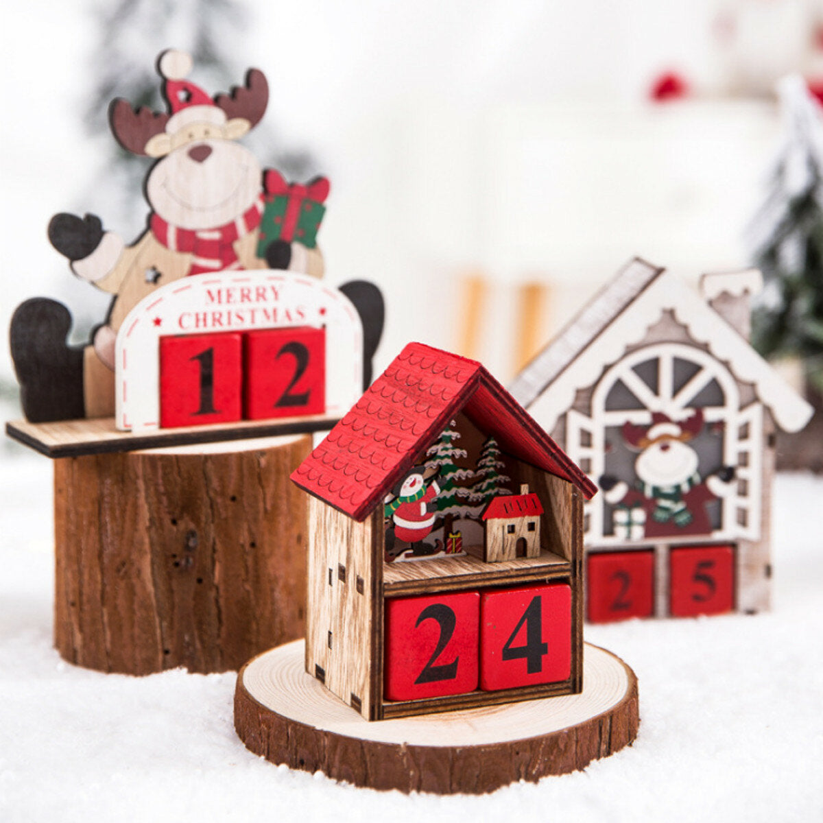 Wooden LED Advent Calendar House | Santa & Snowman Design