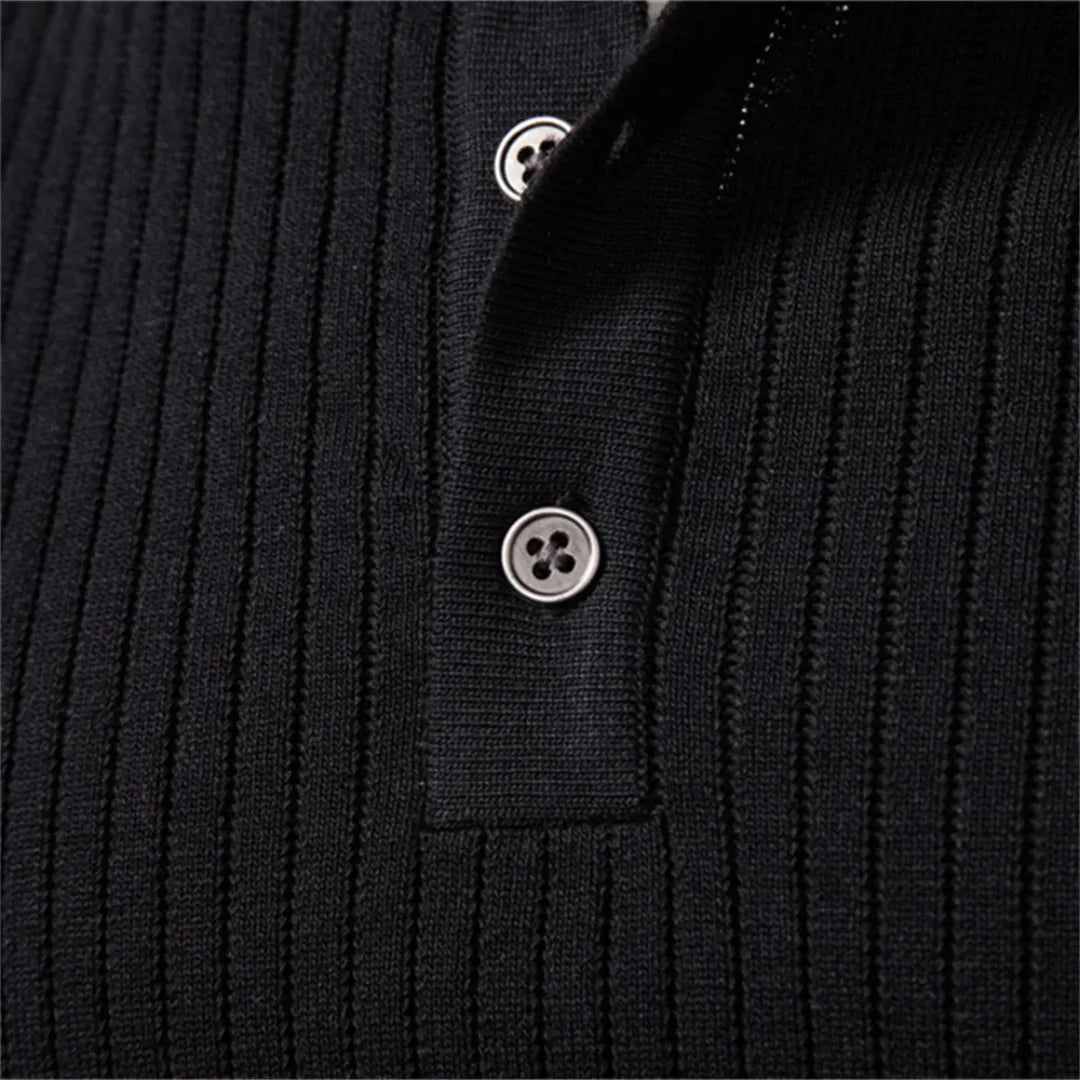 Men's Ribbed Henley Sweater with Button Neck