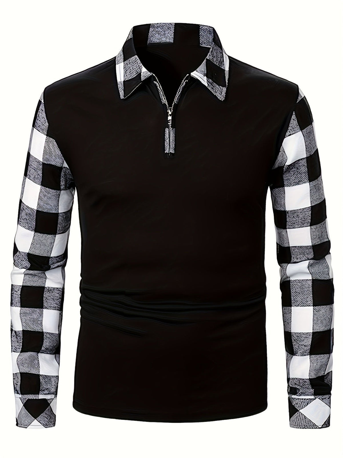 Chemise à carreaux demi-zippée pour homme | Manches contrastantes