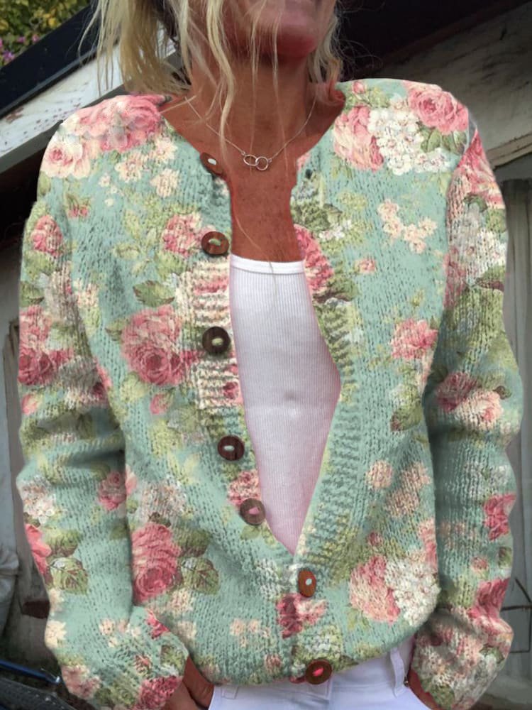 Women’s Floral Button-Front Knit Cardigan