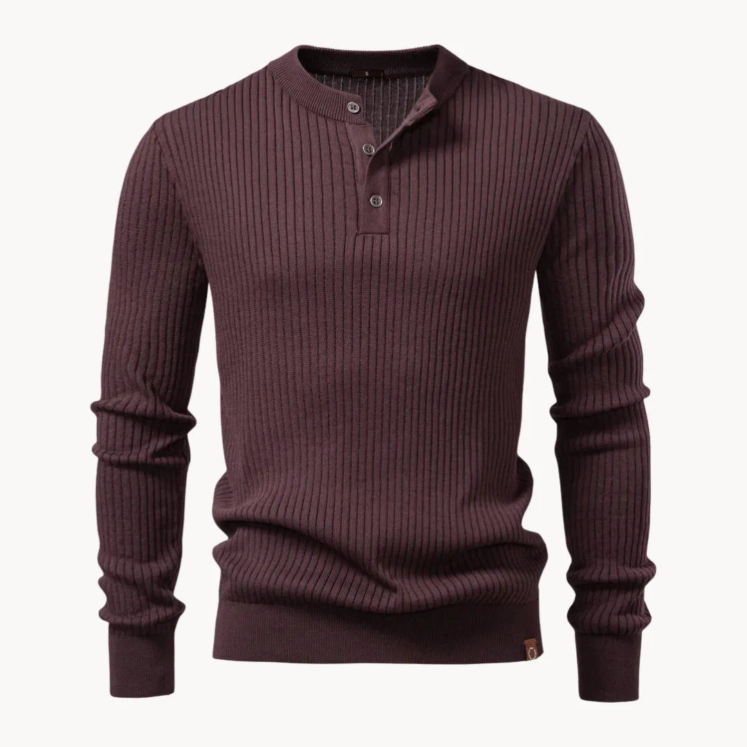 Men's Ribbed Henley Sweater with Button Neck
