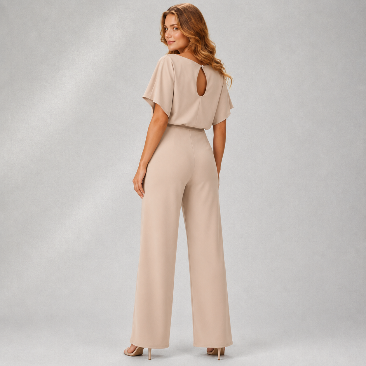 Wide-Leg Jumpsuit with Batwing Sleeves and Tie Waist