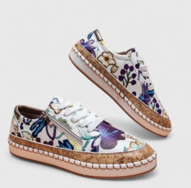 Embroidered Canvas Trainers with Platform Sole