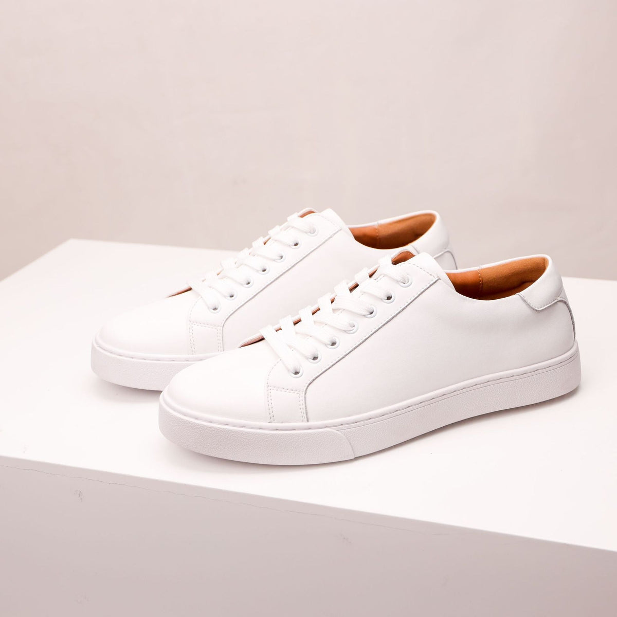 Men's White Leather Trainers | Low-Top Lace-Up Sneakers