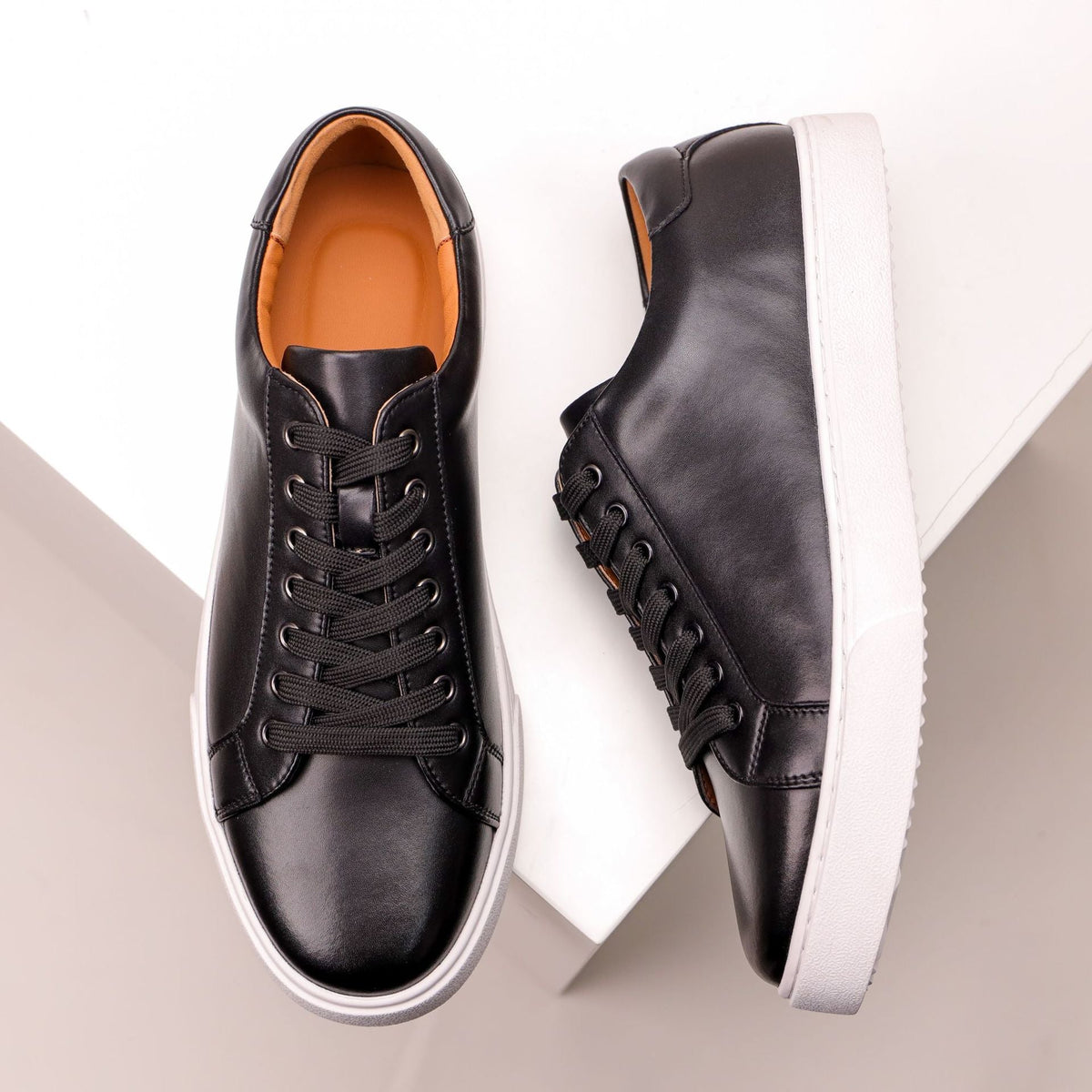 Men's White Leather Trainers | Low-Top Lace-Up Sneakers