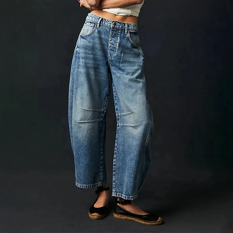 Women's Relaxed Barrel Leg Jeans with Cropped Fit