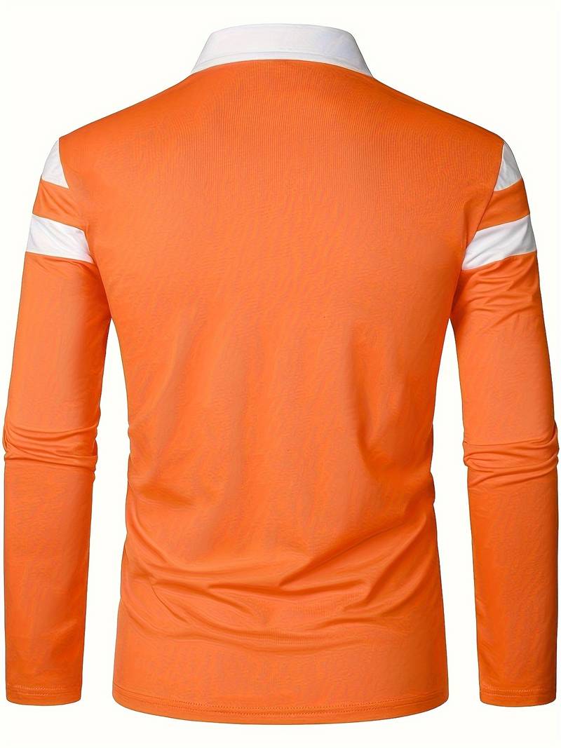 Men's Quarter Zip Colour Block Polo Shirt