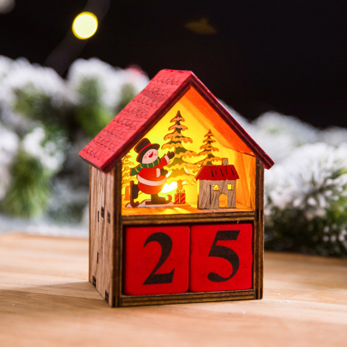 Wooden LED Advent Calendar House | Santa & Snowman Design