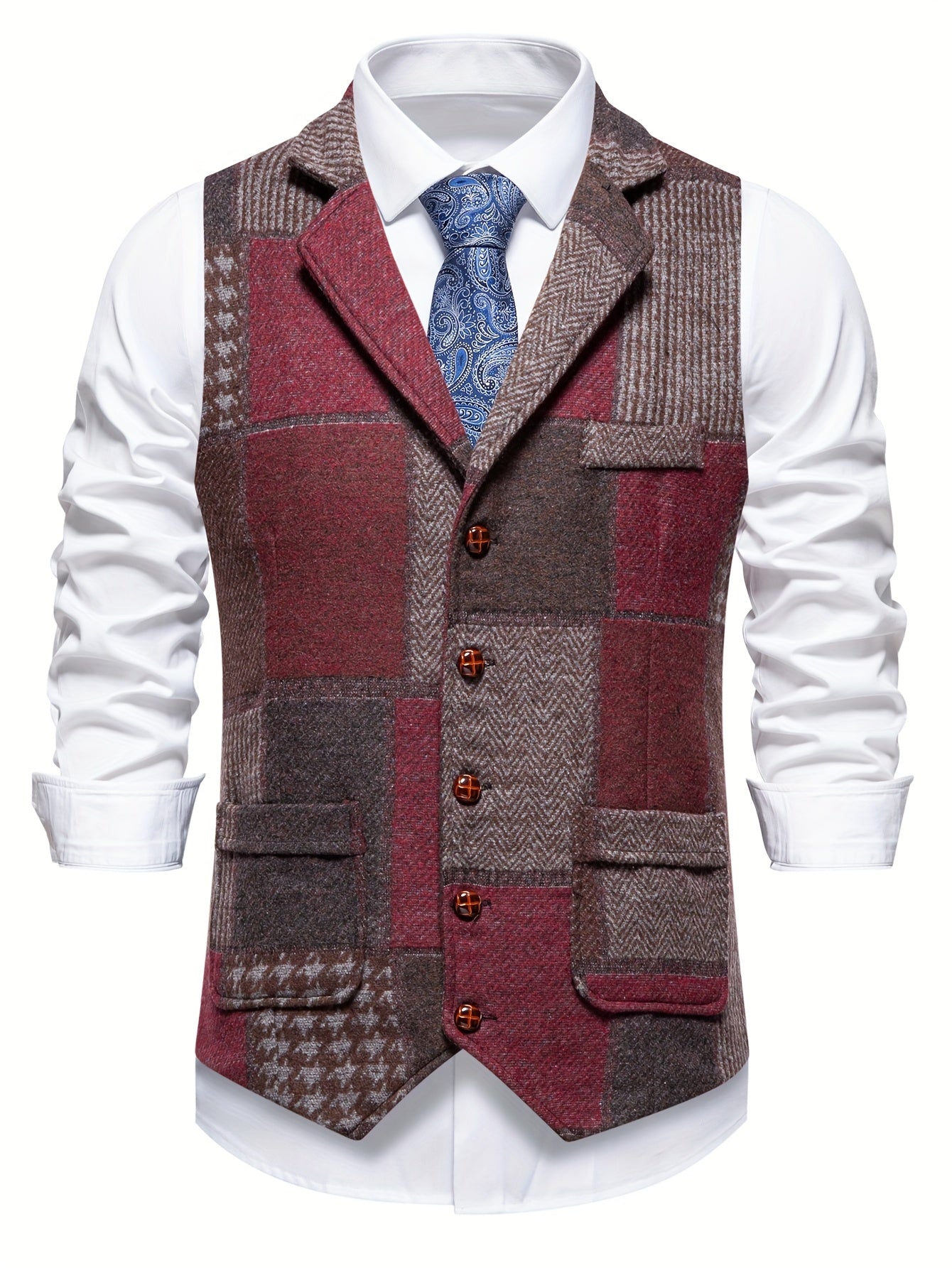 Gilet ajusté à carreaux patchwork pour homme