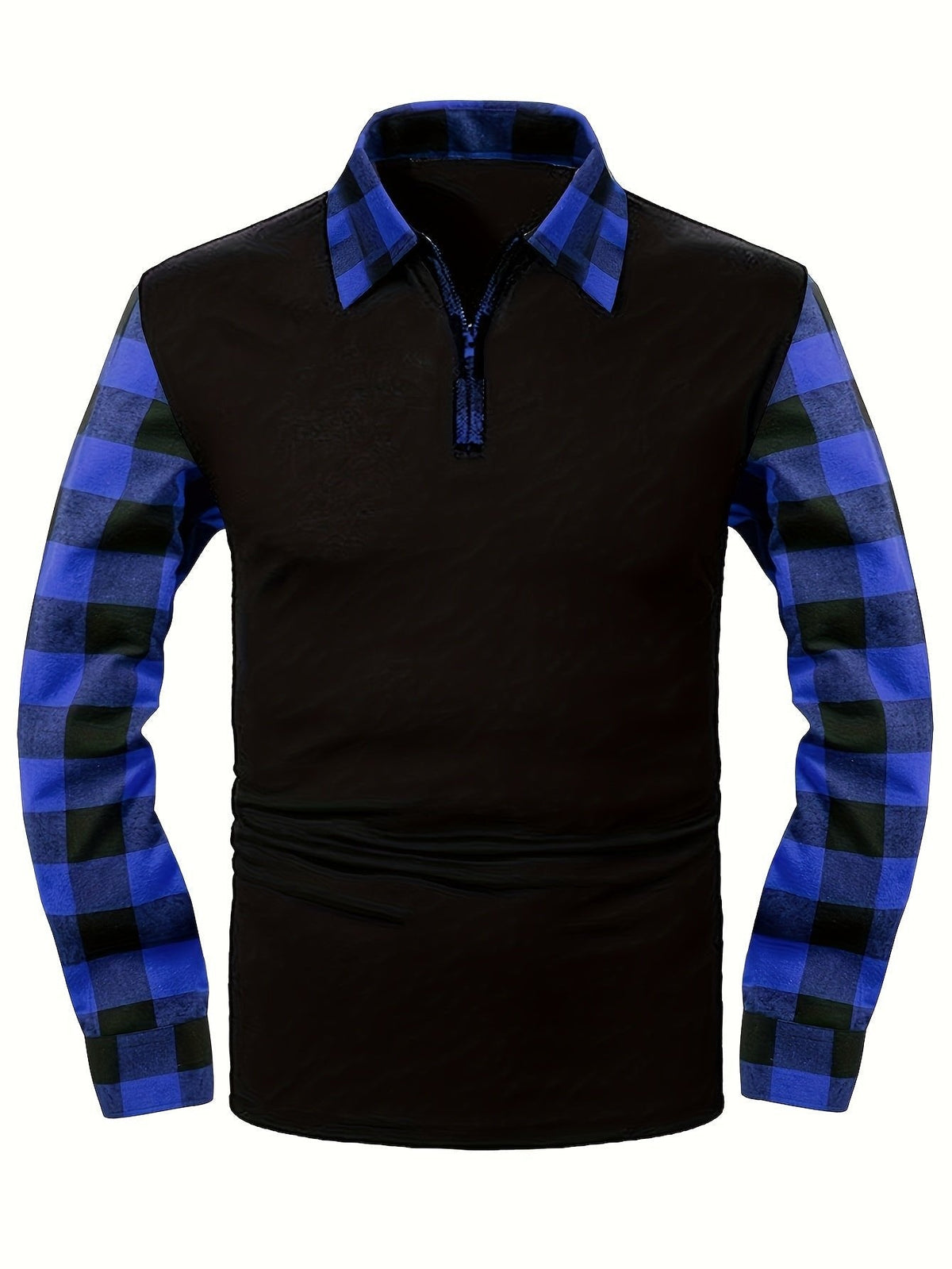 Chemise à carreaux demi-zippée pour homme | Manches contrastantes