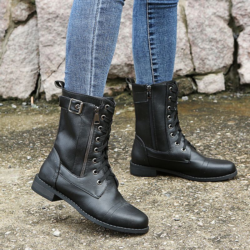 Women’s Lace-Up Ankle Boots with Side Zip & Buckle