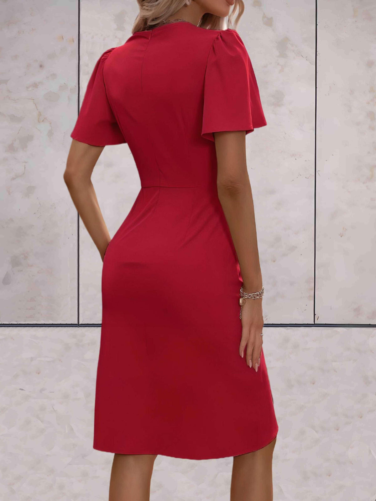 Women's Wrap Midi Dress with Puff Sleeves