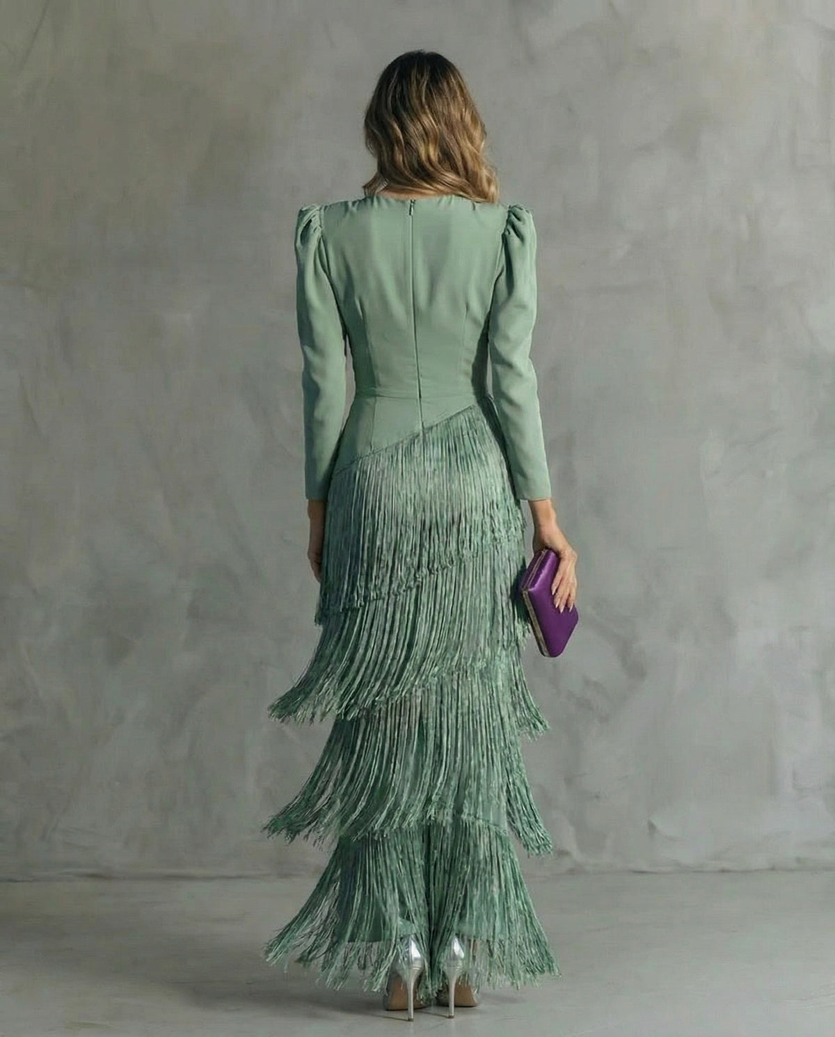 Women's Fringe Maxi Dress | Long Sleeve Knit Evening Gown