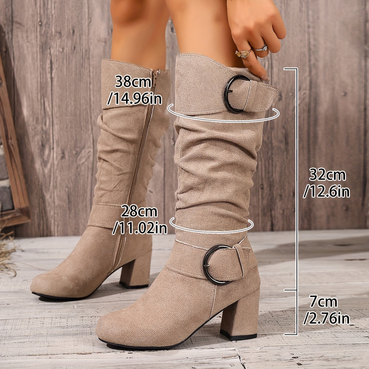 Women’s Knee-High Slouch Boots with Buckle Detail