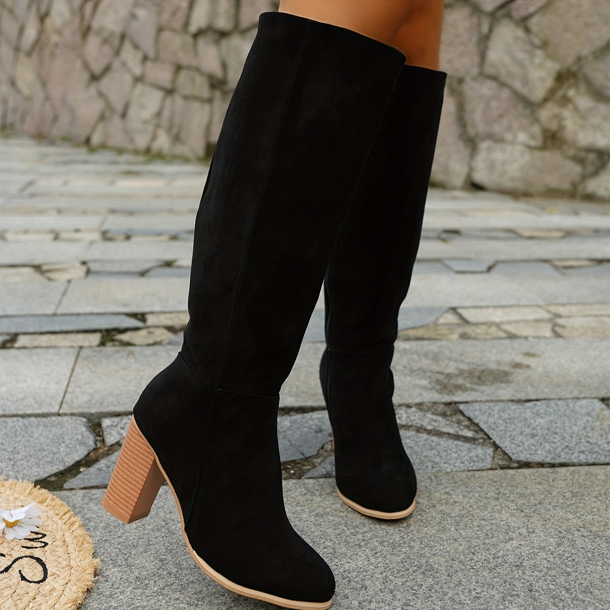 Women’s Knee-High Suede-Look Boots with Block Heel