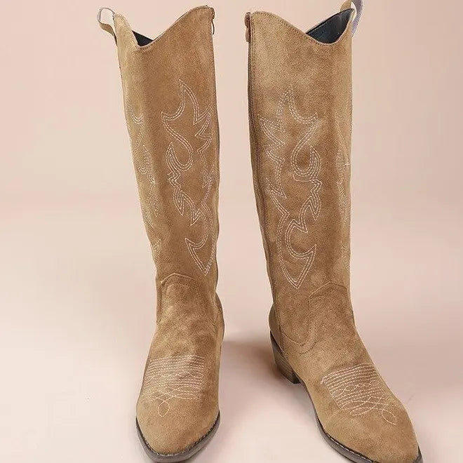 Women’s Knee-High Western Cowboy Boots with Embroidery
