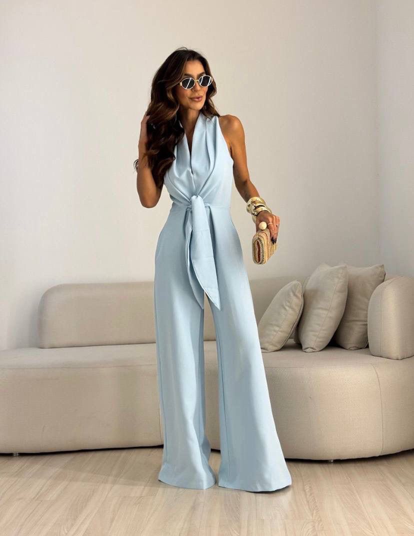Women's Sleeveless Wide Leg Jumpsuit with Tie Waist