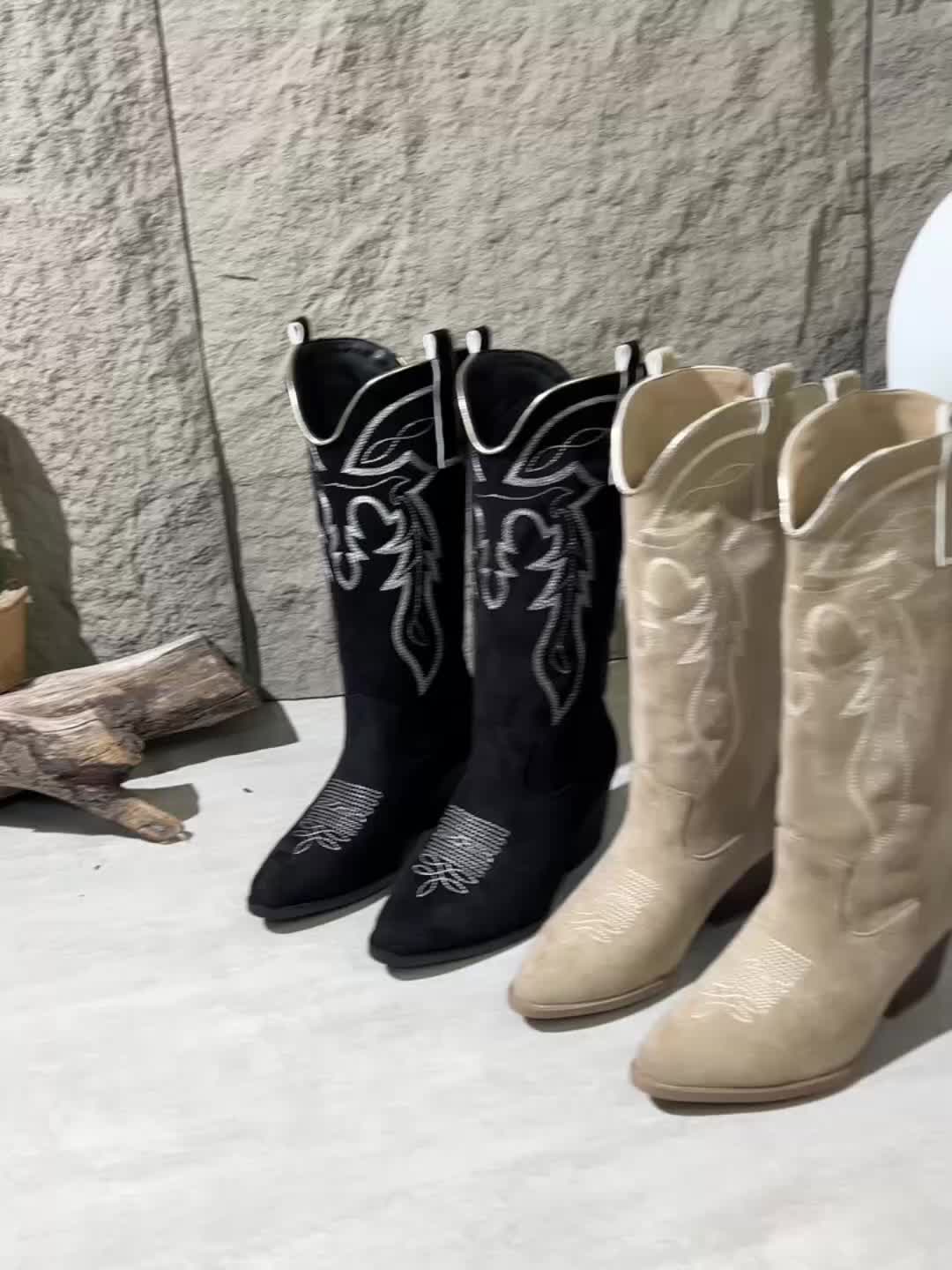 Damskie kowbojki w stylu western z haftowanymi zdobieniami