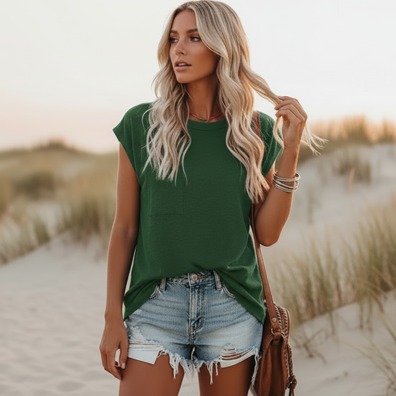 Cap Sleeve T-Shirt with Chest Pocket for Everyday Wear