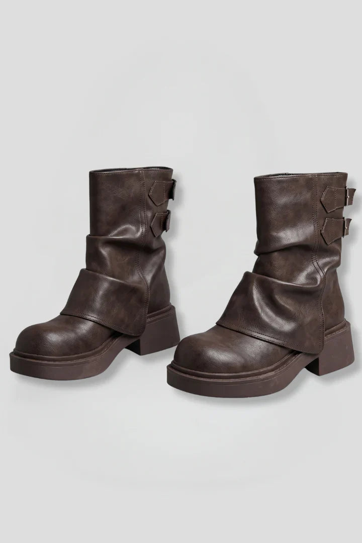 Women's Mid-Calf Boots | Buckle Detail & Low Heel
