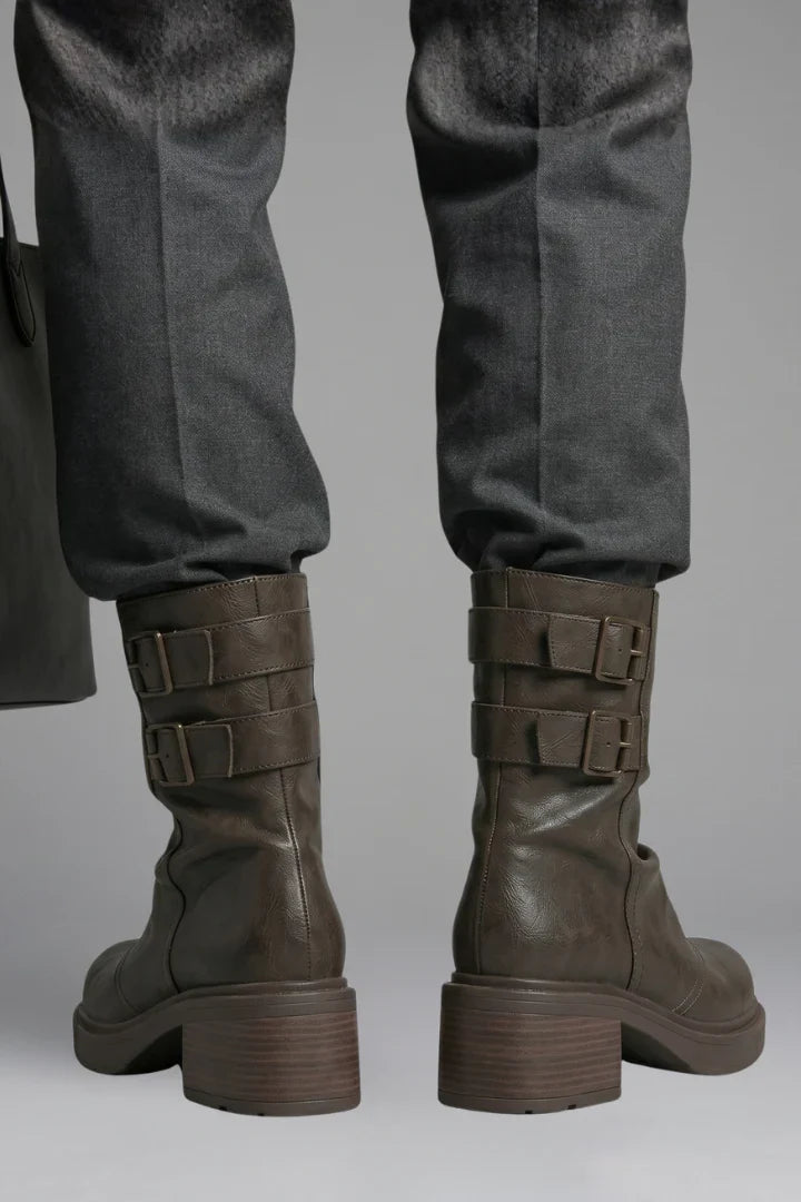 Women's Mid-Calf Boots | Buckle Detail & Low Heel