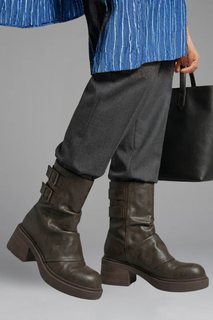 Women's Mid-Calf Boots | Buckle Detail & Low Heel