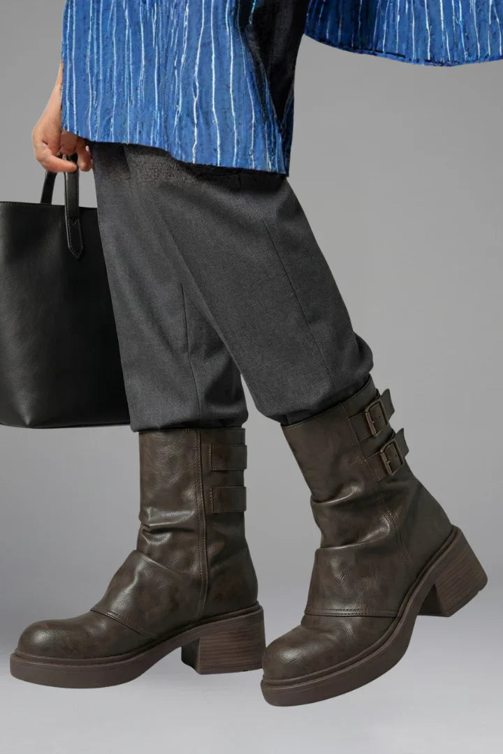 Women's Mid-Calf Boots | Buckle Detail & Low Heel