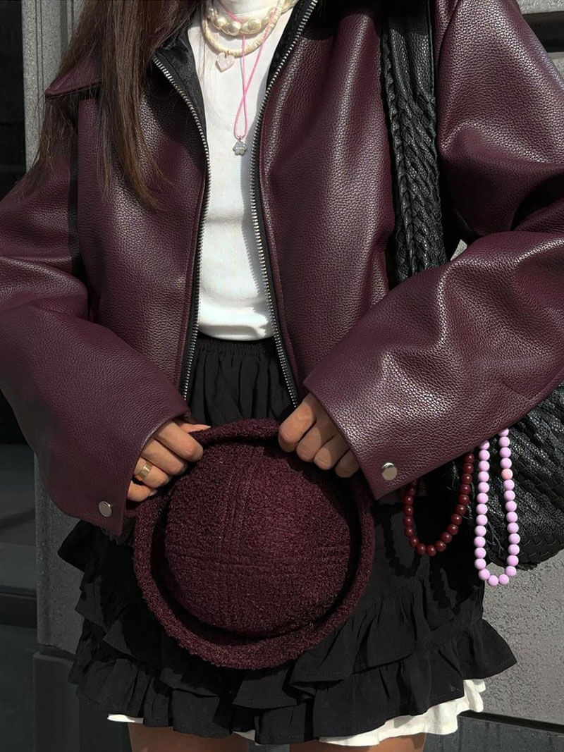 Women’s Faux Leather Bomber Jacket with Zip Front