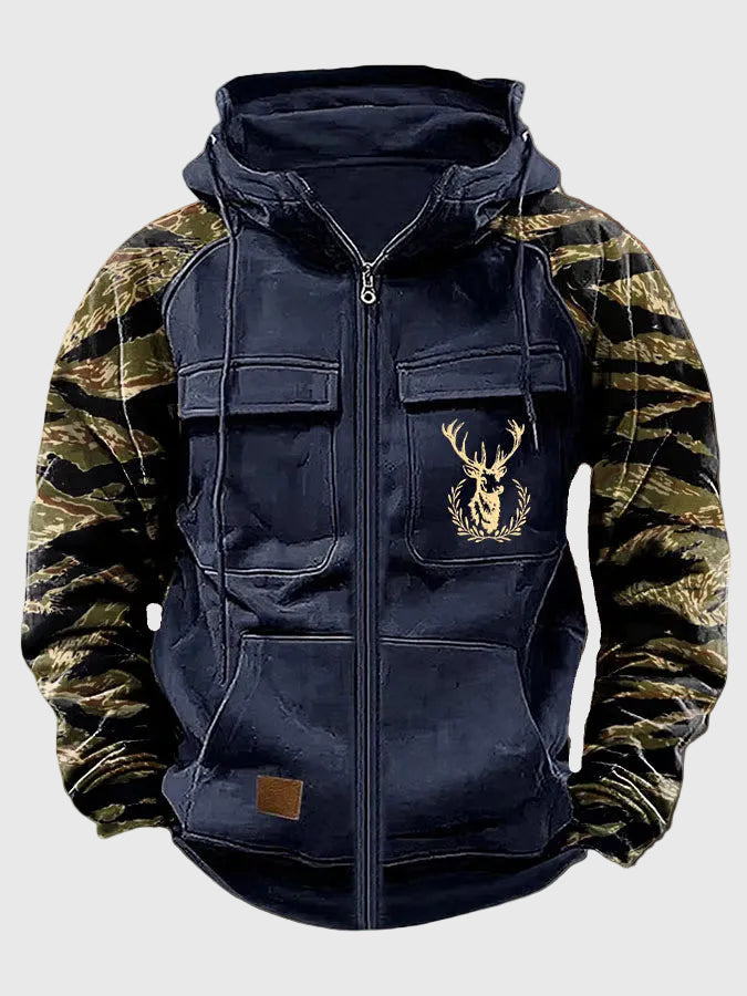 Veste utilitaire à capuche pour homme, à manches camouflage