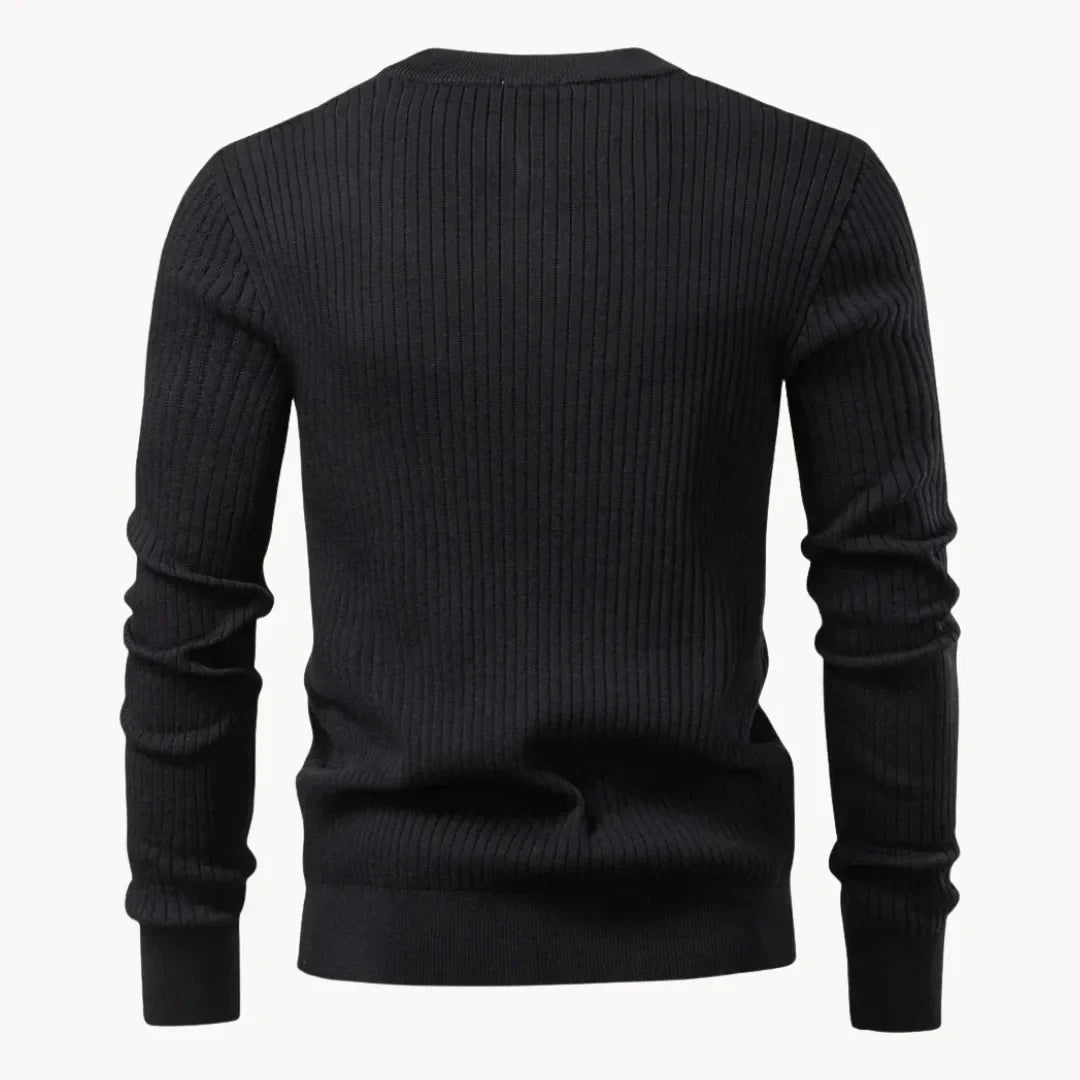 Men's Ribbed Henley Sweater with Button Neck