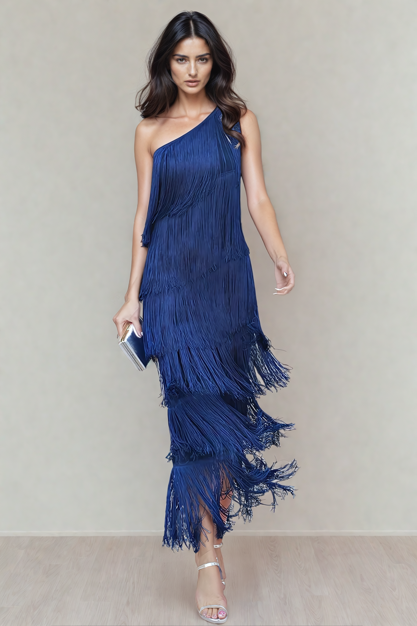 Women's One Shoulder Fringe Maxi Dress