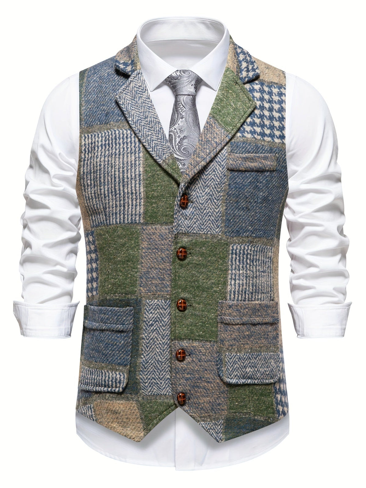 Gilet ajusté à carreaux patchwork pour homme