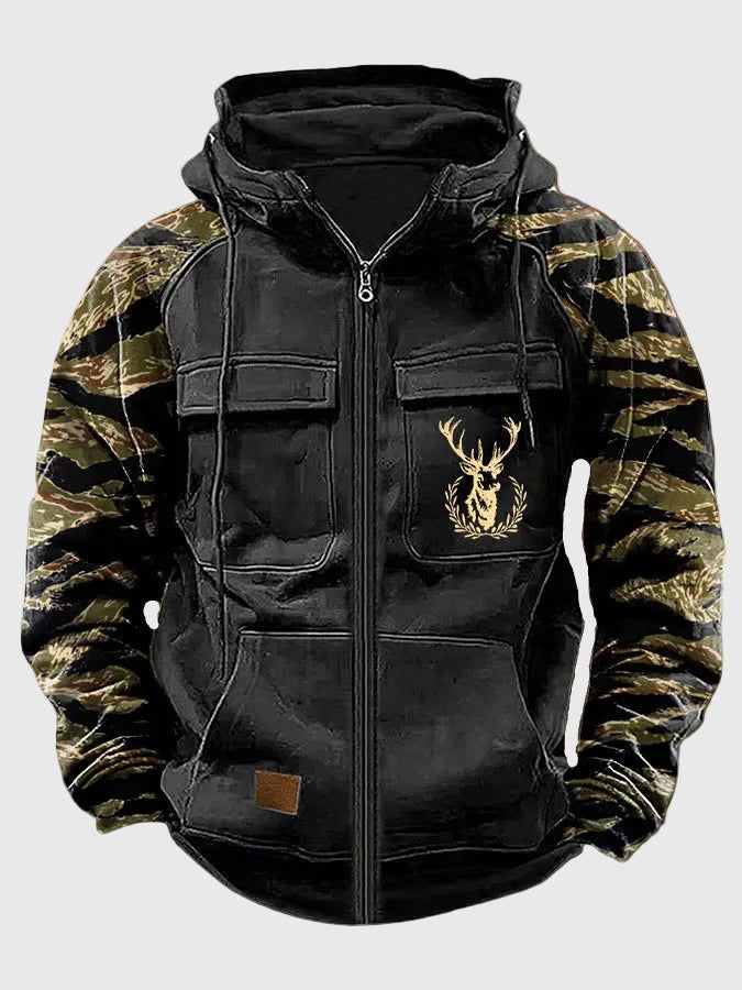 Men’s Camouflage Sleeve Hooded Utility Jacket