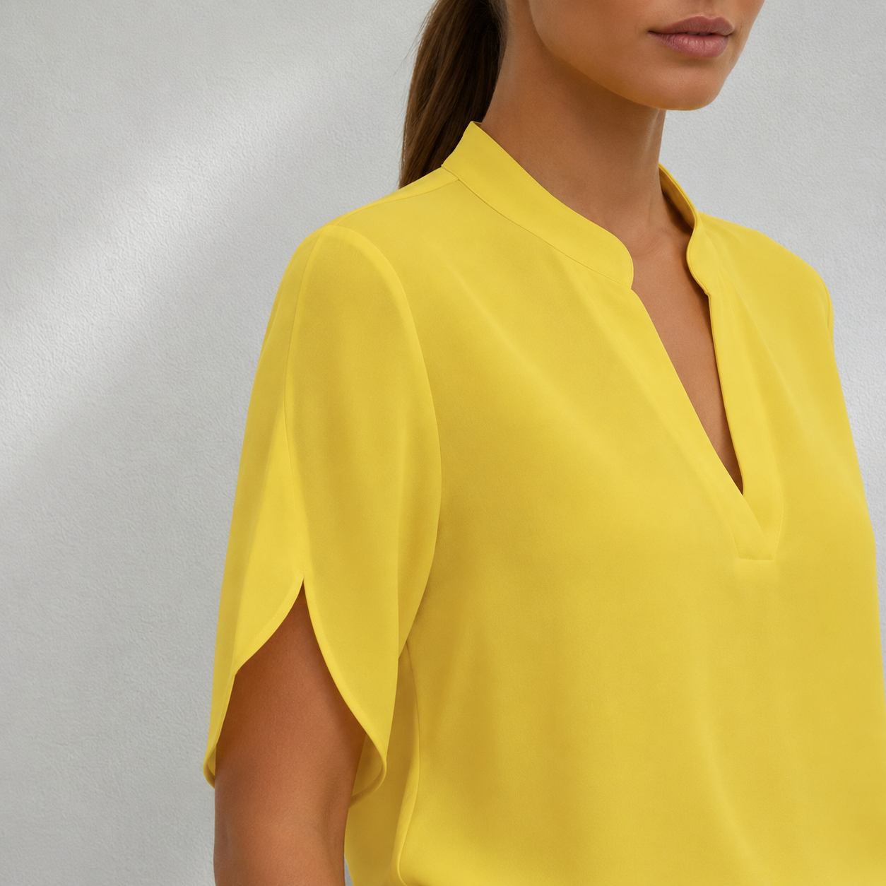Chiffon Blouse with V-Neck and Split Sleeve Detail