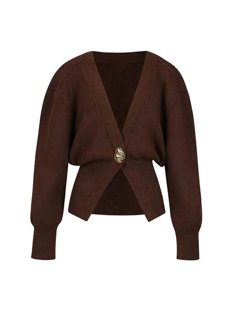 Women’s V-Neck Single Button Knit Cardigan