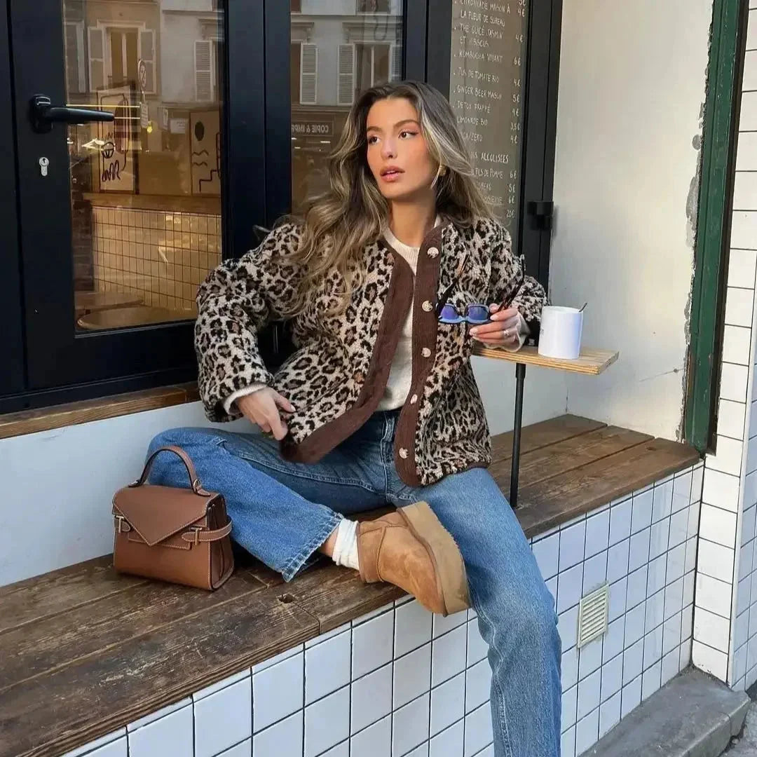 Gilet boutonné imprimé léopard pour femme