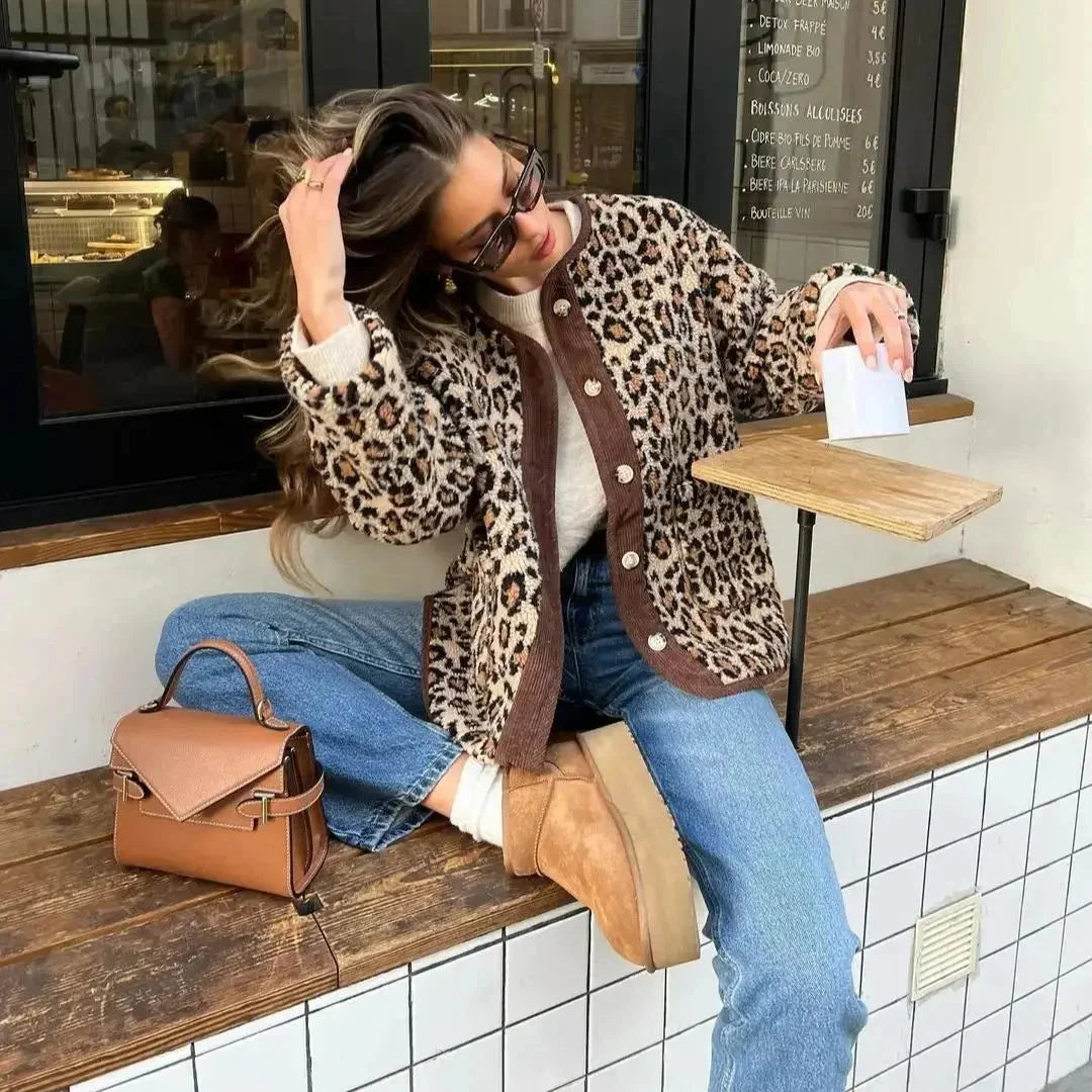 Gilet boutonné imprimé léopard pour femme