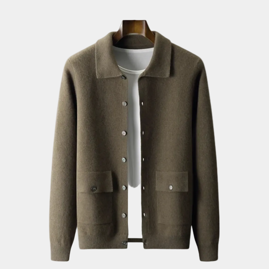 Men's Button-Up Cardigan with Shirt Collar
