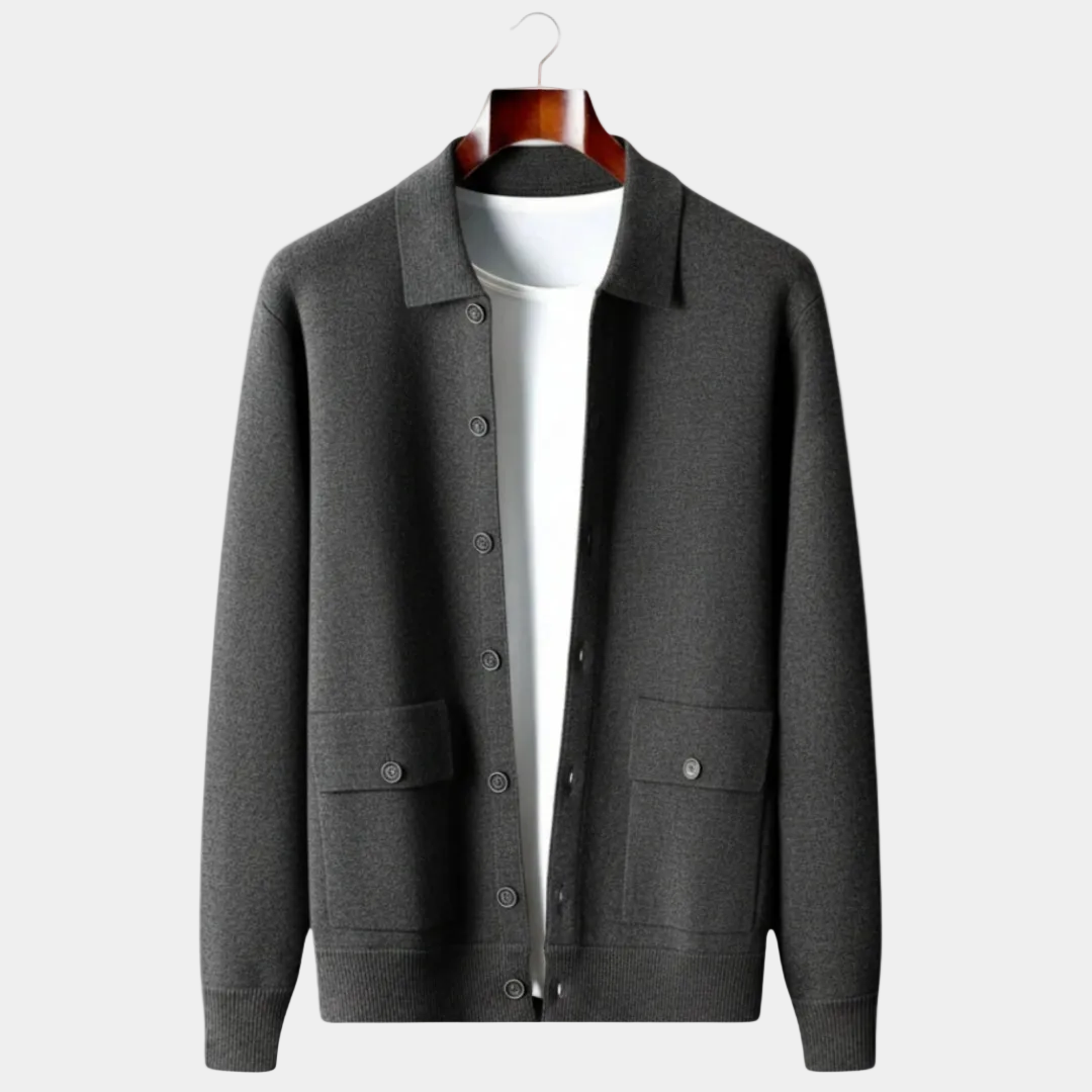 Men's Button-Up Cardigan with Shirt Collar