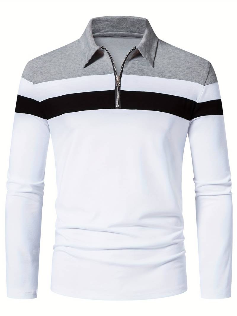 Men's Quarter Zip Colour Block Polo Shirt