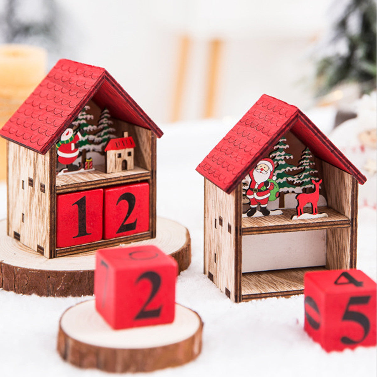Wooden LED Advent Calendar House | Santa & Snowman Design
