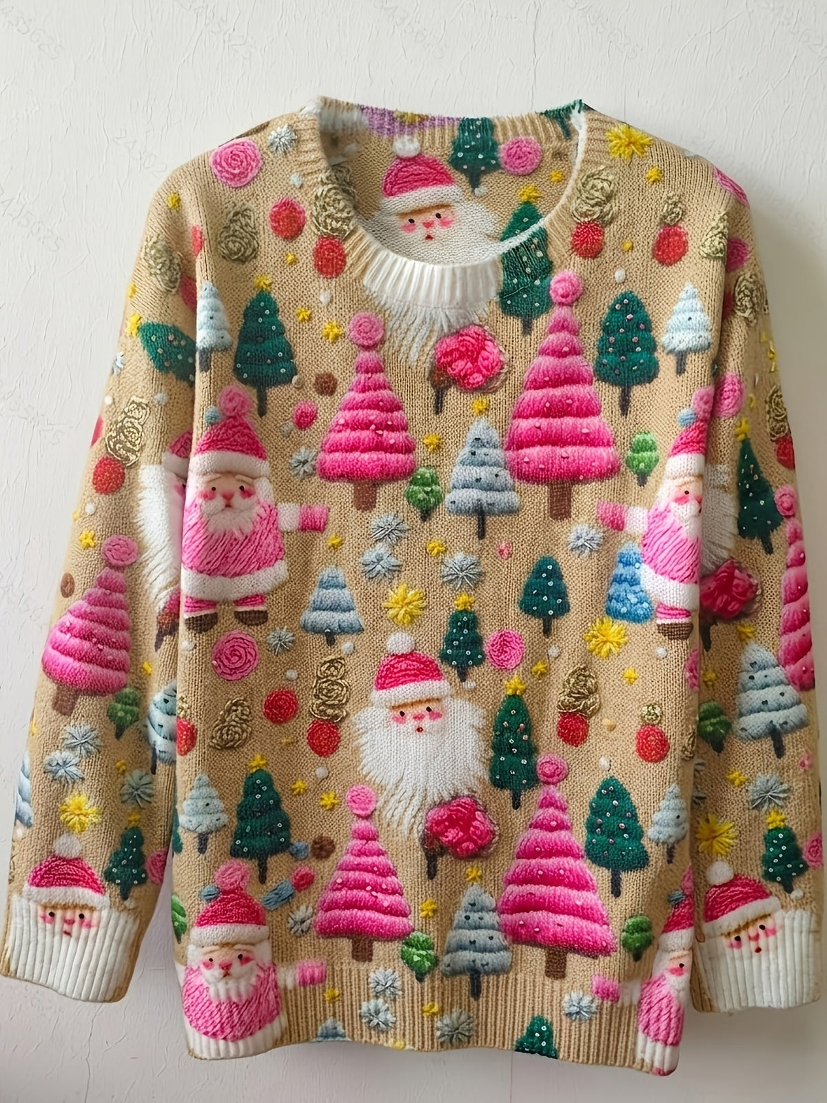 Pull de Noël oversize pour femme | Pull en maille imprimé Père Noël