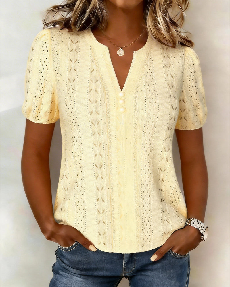Women's Pointelle Knit Short Sleeve Top