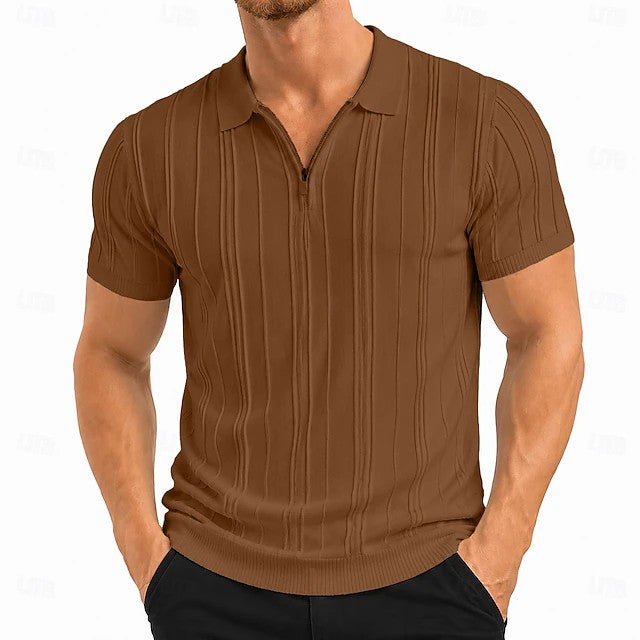 Men's Ribbed Quarter Zip Knitted Polo Shirt