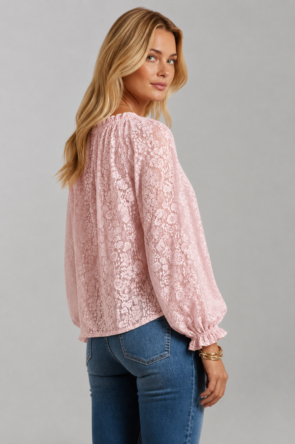Women's Lace Tie Neck Peasant Blouse