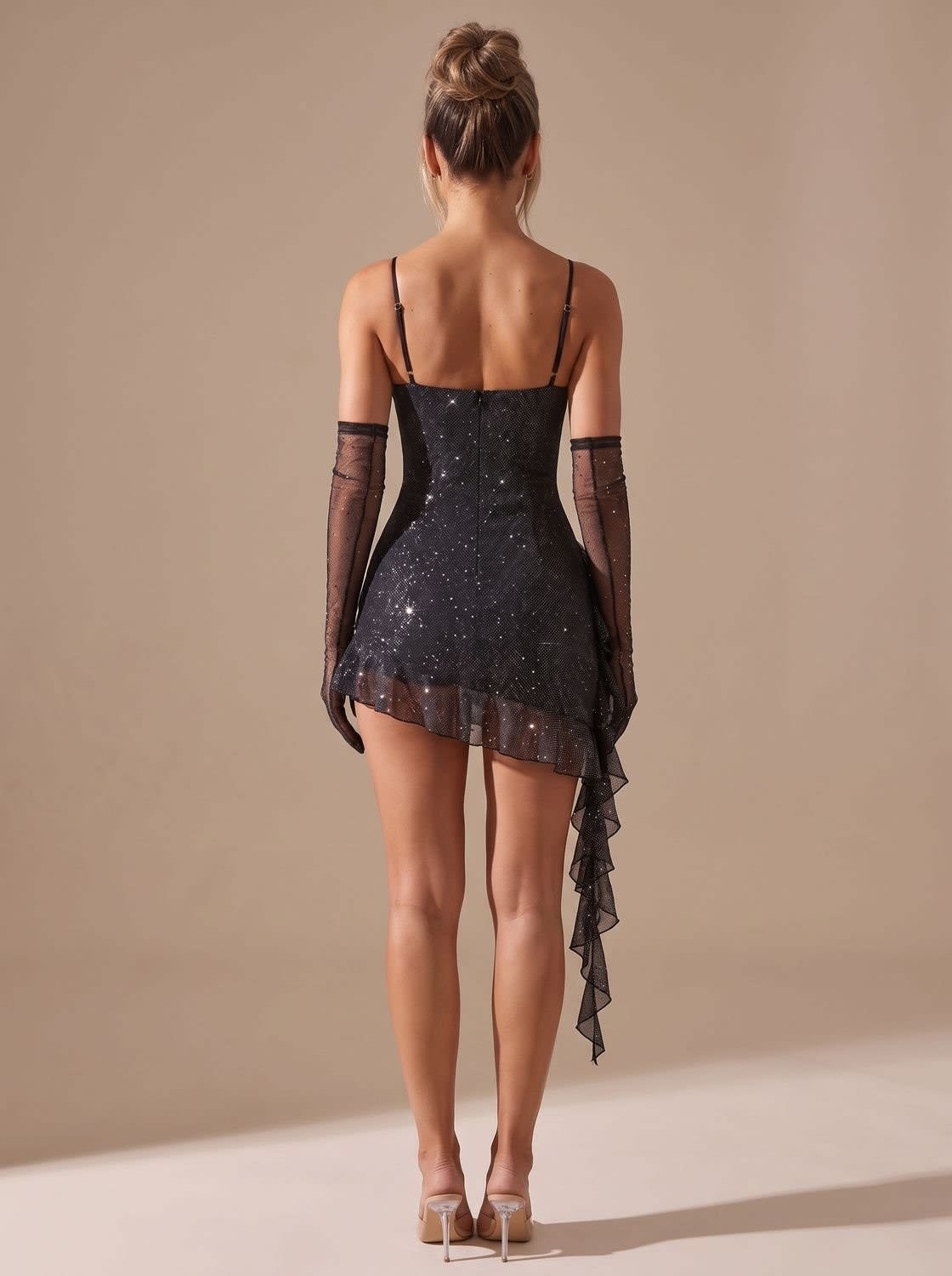 Women's Glitter Mini Dress | Ruffle Trim Party Dress