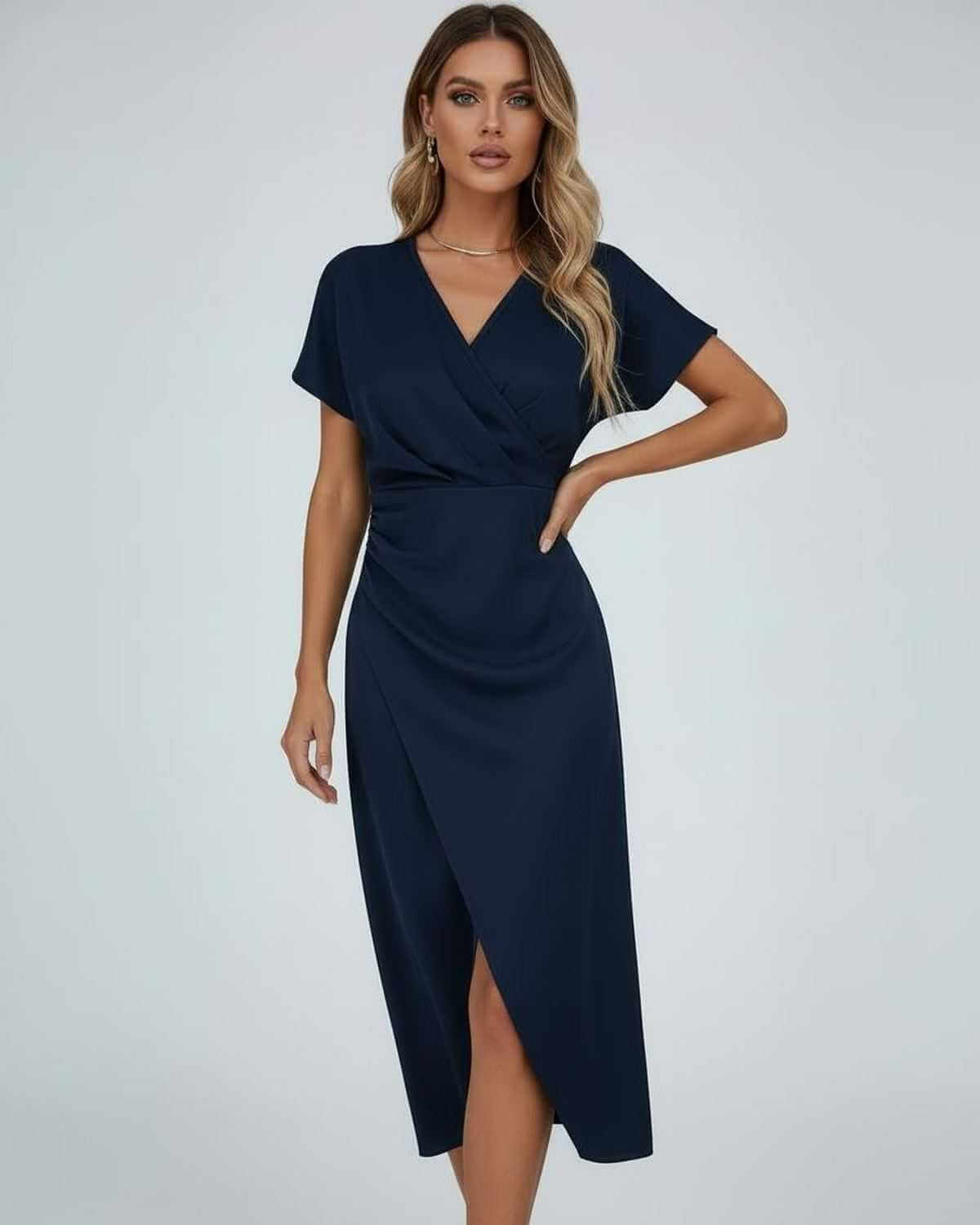 Wrap Midi Dress with Short Sleeves
