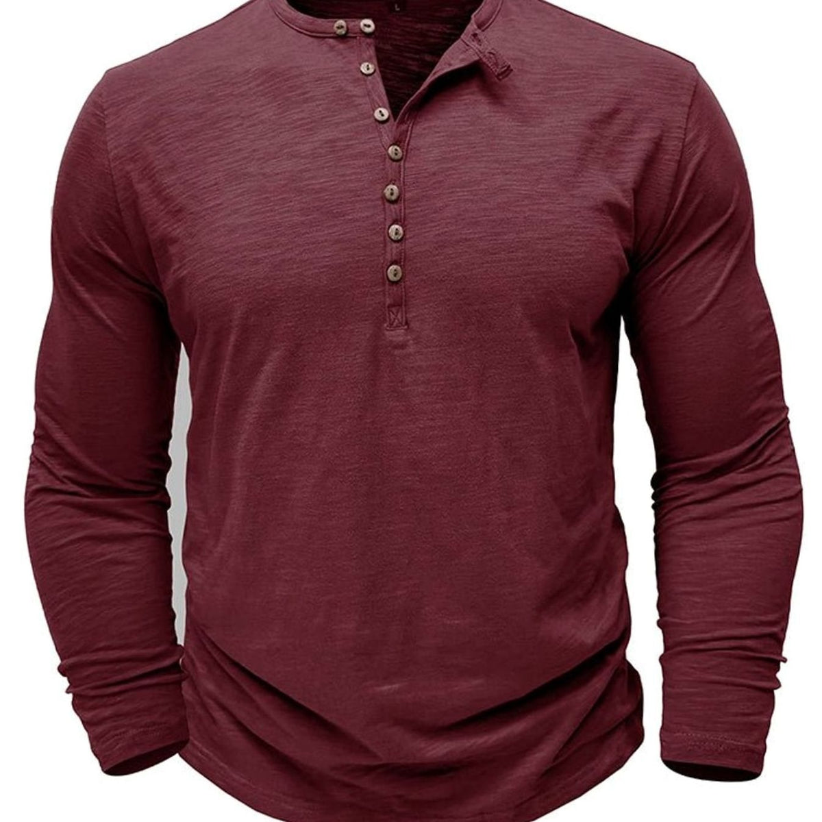 T-shirt Henley à manches longues pour homme avec patte de boutonnage
