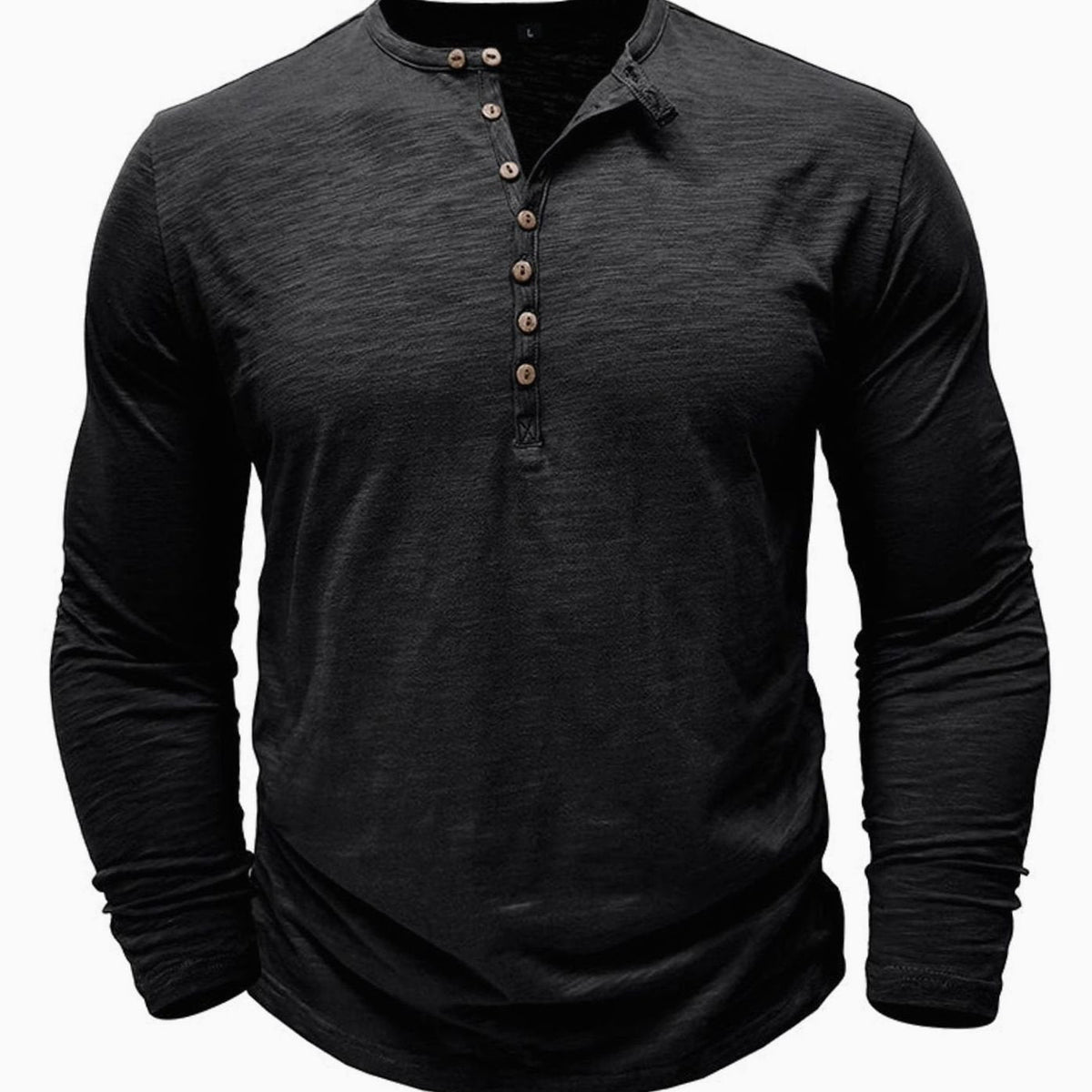 T-shirt Henley à manches longues pour homme avec patte de boutonnage
