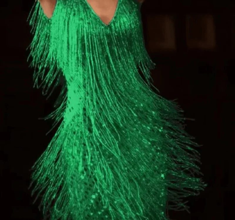 Women's Sequin Mini Dress | V-Neck Fringe Party Dress